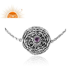 925 Sterling <b>Silver</b> <b>Bracelet</b> with Amethyst Gemstone Woven <b>Charms</b> Vintage <b>Bracelet</b> Jewelry manufacture - Product Image 2