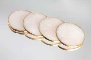 Sous-verres en pierre de quartz rose polie de qualité supérieure avec bord doré, tranche d'agate, mascotte de l'amour, décoration d'intérieur, cristal portable, agate Muntaha - Product Image 3