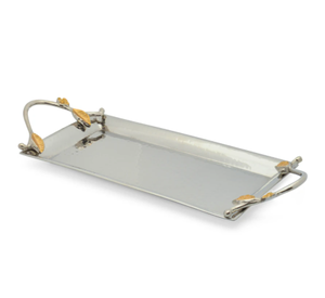 ถาดเสิร์ฟทรงสี่เหลี่ยมพร้อมหูจับทองเหลือง ถาดโลหะอเนกประสงค์ ดีไซน์สวยงาม เหมาะสำหรับเสิร์ฟและจัดระเบียบ - Product Image 1