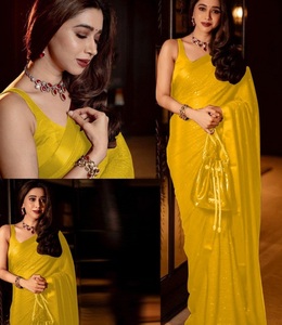 Saree en georgette lourde pour dames vêtements traditionnels indiens avec séquence et fil pour fêtes et festivals - Product Image 1
