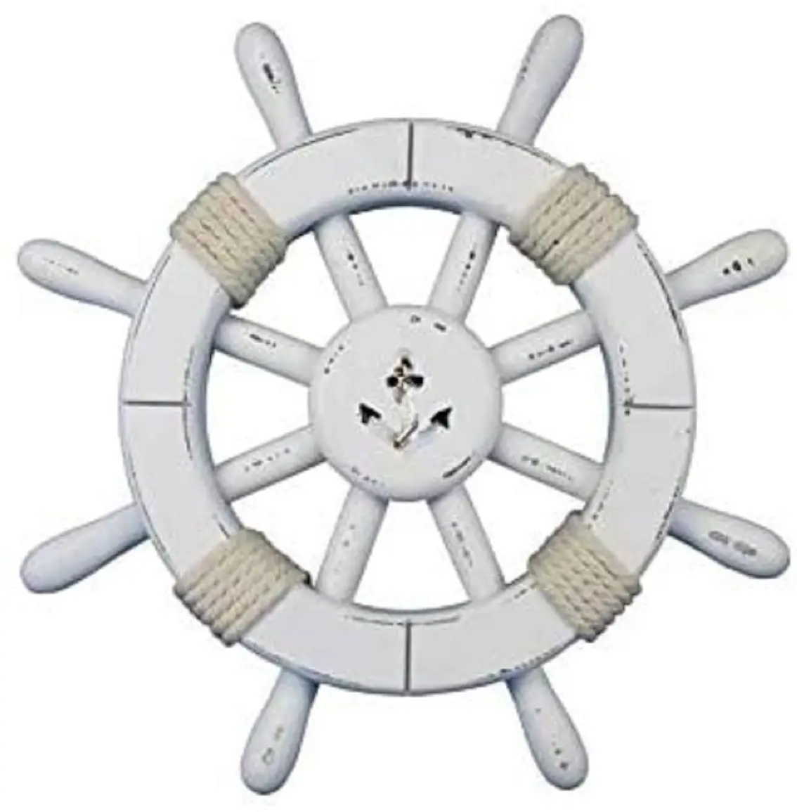 Nautika buatan tangan putih dekorasi roda kapal dengan jangkar 12 "untuk hadiah CHSW004
