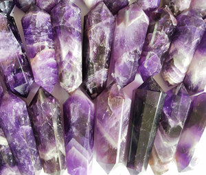 Varita de Cristal de Amatista Natural de Doble Punta, Gema de Amatista Ahumada Pulida, Piedra Curativa, Artículo de Regalo, Proveedor Mayorista - Product Image 2