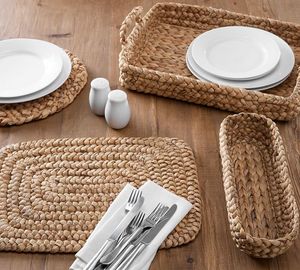 Bandeja de Servicio Artesanal Rústica Estilo Boho, Color Natural, Tejida con Jacinto de Agua, Individual, para Cocina, Sala de Estar, Vajilla - Product Image 6