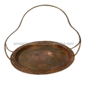 Plateau turc en cuivre pur, finitions or rose, plateau de service avec poignée - Product Image 2