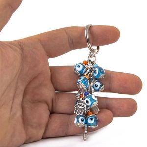BUNCH OF GRAPES SHAPED TURQUOISE HAND MADE <b>EVIL</b> <b>EYE</b> NAZAR BEADED AND MIXED FIGURED KEY CHAIN - Product Image 1