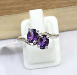 92.5 argent Sterling naturel violet améthyste à facettes forme ovale pierre précieuse à la main belle bague en gros - Product Image 2