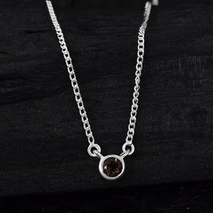 บริสุทธิ์925เงินสเตอร์ลิง18นิ้วโซ่สร้อยคอ5มิลลิเมตร Smoky ควอตซ์เสน่ห์คุณภาพดีแนวโน้มพลอยขายส่งจี้เครื่องประดับ - Product Image 3