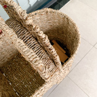 Panier de rangement rond en jonc de mer brun KOLIPE avec couvercle et doublure, panier de rangement d'escalier tissé au Vietnam
