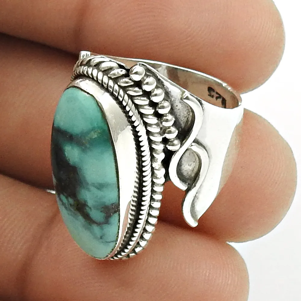 Sky blue turquoise rings handmade fine jewelry solid 925 sterling silver rings Indian jewellery manufacturer
