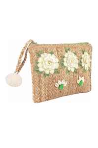 Sac à main pochette pour femmes, 2020, de bonne qualité, avec pompon et motif de fleurs blanches de l'inde, tendance, en vente en gros - Product Image 2