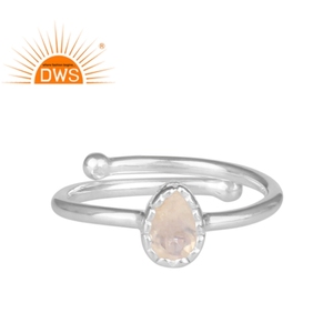 Anillo de plata de primera ley con piedra lunar para mujer, sortija, plata esterlina, arco iris - Product Image 1
