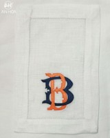 Serviette de cocktail monogramme, serviettes de cocktail, pour les mariages, couleur orange et marine, brodées, en lin pur, 100%, 6 "x 9", 20 pièces