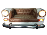 Juego de Sofá Cama de Lujo con Forma de Auto Clásico, Cuero PU Beige/Marrón, Diseño de Mediados de Siglo, para Sala de Estar, Muebles para el Hogar
