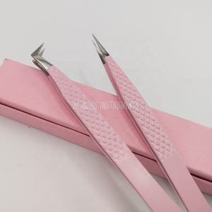 Pince à épiler d'extension de cils en acier inoxydable rose bébé de haute qualité enduite à bout pointu durable - Product Image 6