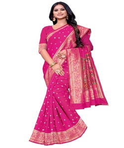 Banarasi Soie Jacquard Saree avec Chemisier Femmes Porter Dames Fête Festival Usage Quotidien Doux Coton Soie Sari En Gros Bas Prix Apparelgarment - Product Image 5