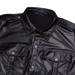 Chemises en cuir uni à la mode OEM ODM personnalisées nouveaux arrivants chemise en cuir à manches courtes de haute qualité pour hommes chemises en cuir - Product Image 4