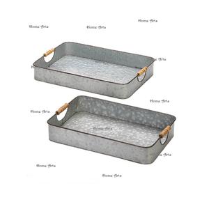 Set of 2 Galvanized Tea Coffee Tray Highest Quality Rectangle Shape <b>Dessert</b> Fruits Tray At Cheapest Price - Product Image 2