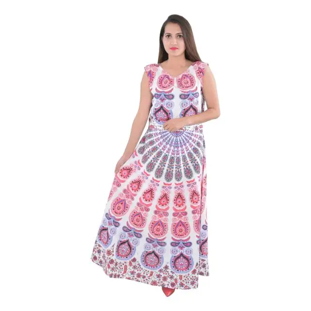 Vestido indiano artesanal Mandala, vestido maxi multicolorido longo hippie para praia, roupa étnica para presente feminino