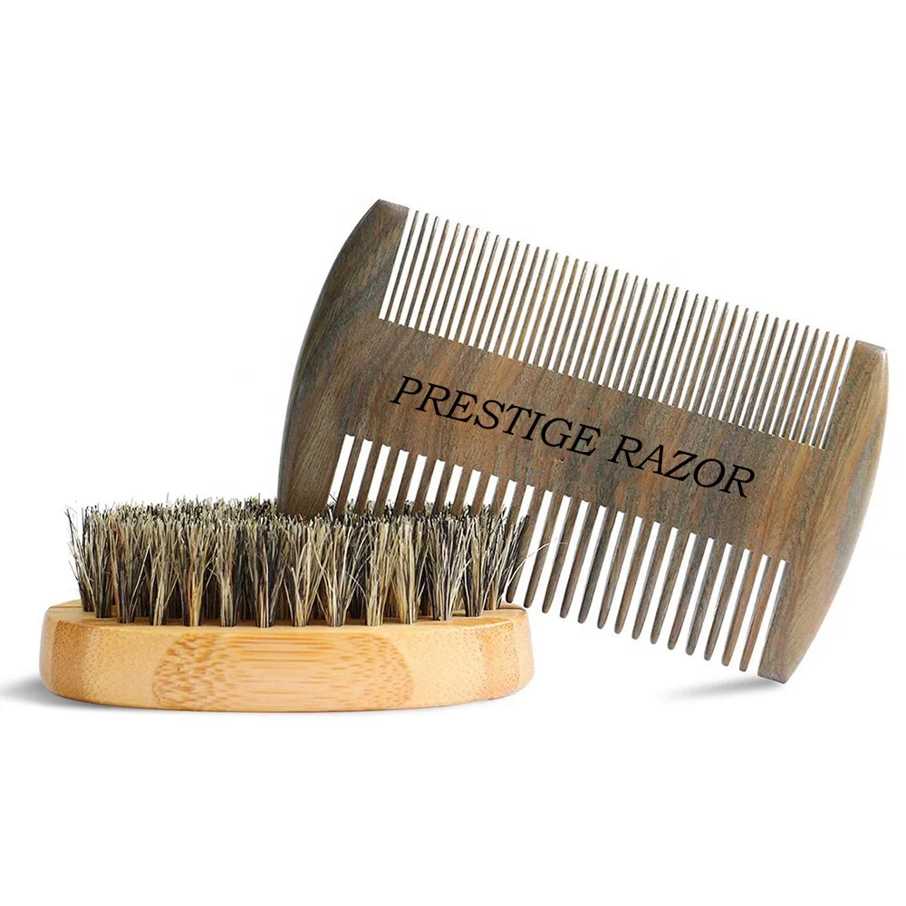 Набор щеток и расчески для бороды из натурального дерева для мужчин | Престижная бритва 1903 | Кисть для бороды овальной формы с щетиной кабана 100%