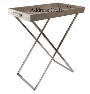 Bandeja de mesa de diseño creativo Material único Cuero y acero Uso en el producto Elegante bandeja de carrito de lujo para café Muebles para el hogar - Product Image 1