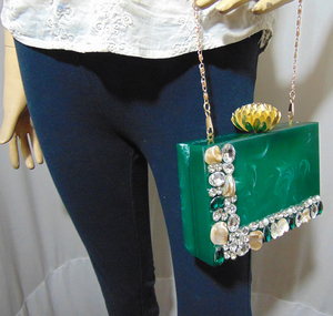 Glamorous india made wedding party <b>Green</b> Resin box Clutch <b>Purse</b> - Product Image 6