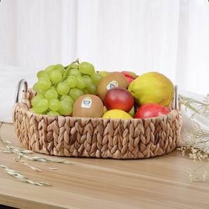 Bandeja de Servicio Artesanal Rústica Estilo Boho, Color Natural, Tejida con Jacinto de Agua, Individual, para Cocina, Sala de Estar, Vajilla - Product Image 4