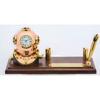 Casque de plongée en laiton avec porte-stylo et horloge, décoration de bureau nautique