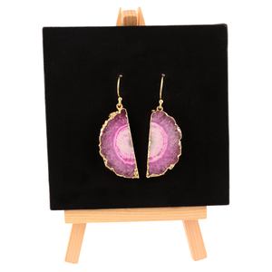 Dainty แฟชั่นธรรมชาติสีชมพูครึ่งชิ้นควอตซ์พลังงานแสงอาทิตย์,ต่างหูห้อยคอแบบทำจากทองคำสำหรับผู้หญิง - Product Image 6