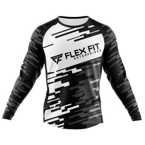 FLEX FIT ENTERPRISES Maillot à manches longues imprimé par sublimation bleu blanc noir séchage rapide unisexe adulte pour la course à moto - Product Image 2