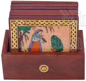 Sous-verres ronds en bois faits à la main Nirmala Handicrafts, Chokor Jem, pour la maison, le bureau, la table, le café, le thé, en provenance du Rajasthan - Product Image 5