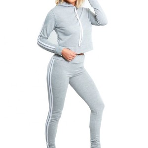 Custom Grey Jumper Set 100% Polyester Quick Dry Sportswear Sweat Suits For Women - Product Image 2