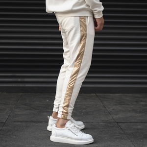 Jogger de rayas doradas para hombre, ropa urbana informal de 2023 algodón, y tobillos elásticos con cordones, color negro, venta al por mayor, 100% - Product Image 6