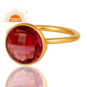 Pink Corundum Gemstone Ring 18 Karat Yellow Gold Plated Latest Fashion Silver Girls Ring Jewelry Manufacturer - Product Image 3