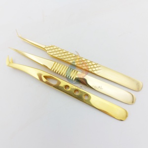 แหนบต่อขนตาปลอมความแม่นยำสูง10มม. ทำจากสเตนเลสสตีลเคลือบทองสำหรับมืออาชีพ - Product Image 3