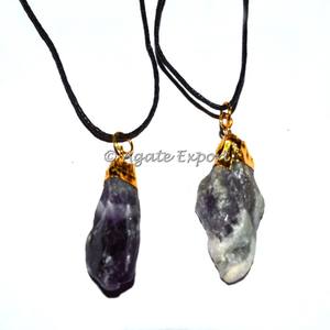 <b>Amethyst</b> Natural Point Electroplated <b>Necklace</b> | Gemstone Crystal <b>Pendant</b> Supplier & Semi Precious Stone Exporter - Product Image 1