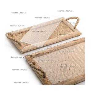 Plateau de service à chocolats en bois et en verre avec poignées en fer Plateau de service de forme ronde de dernière conception à vendre - Product Image 4