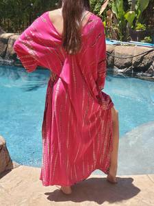 2022 New Arrival Women's Tie Dye Kaftan 100% Cotton Breathable Loose Fit Boho Evening <b>Dress</b> Floor-Length Beach Swim <b>Cover</b>-Up for - Product Image 3