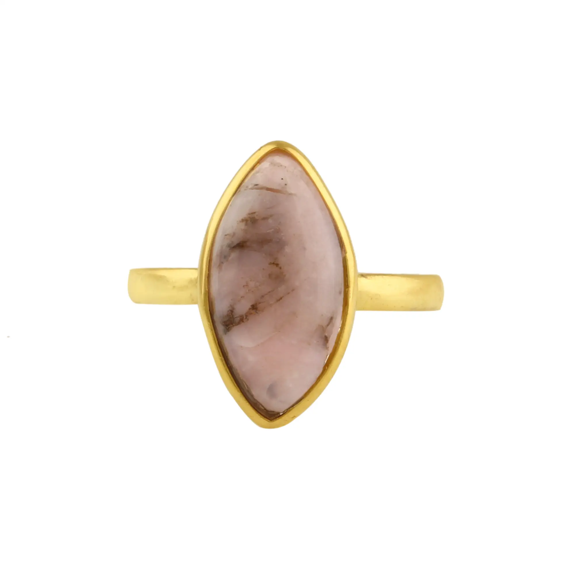 Magnifique lunette en cuivre opale rose naturel de 8x16mm Bijoux en argent sterling plaqué or 18 carats Cadeau de Noël Bague délicate pour elle