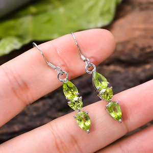 92.5 Sterling <b>Silver</b> 1.7" Long <b>Dangle</b> <b>Earrings</b>, 3.3 Gram Natural Peridot Gemstone Top Quality Wholesale Manufracture - Product Image 3