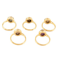 Briolette de forme ronde minimaliste coupe quartz fumé naturel bague en laiton plaqué or 18 carats bague unisexe réglable en pierre unique