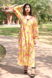 <b>Indian</b> New Cotton Hand Block Print Maternity Summer Dress Night Sleep Wear Dress <b>Kaftan</b> for Women Long Kimono Robe Tunic Ethnic - Product Image 5