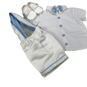 Nouveau-né personnalisé, nouveau Design de haute qualité, manches longues, chemise blanche moderne, salopette bleue, ensemble de vêtements pour bébé garçon, vente en gros - Product Image 4