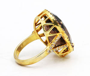 Anillo de diamante y cuarzo ahumado natural | Piedra preciosa ovalada en plata de ley sólida | Joyería hecha a mano vintage al por mayor - Product Image 4