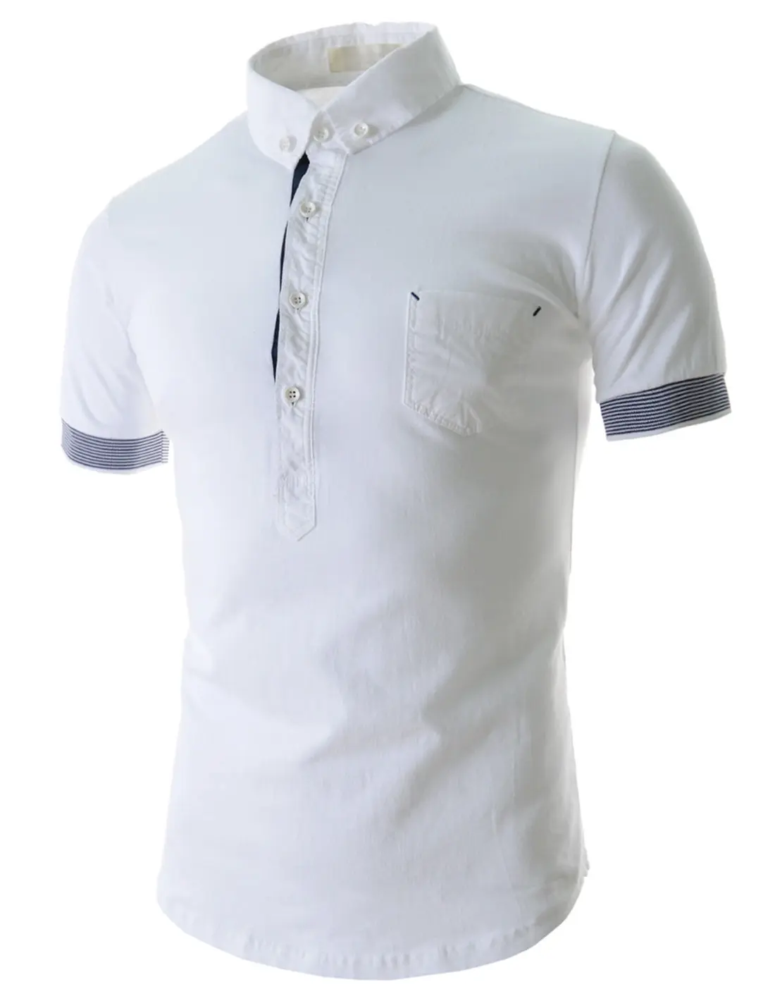 Beyaz Polo bambu pamuk özel talep kumaş ön cep ile donanma nervürlü kısa kollu Polo Golf T-Shirt Slim Fit polo