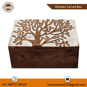 Caja tallada de madera de mango rectangular de lavado blanco quemado hecha a mano de diseño elegante de calidad superior para regalo y artesanía - Product Image 2