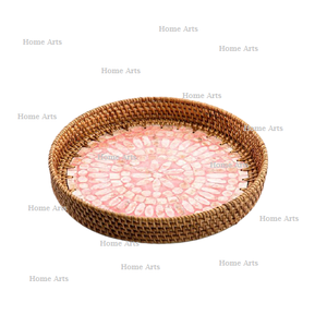 Plateau de nourriture en rotin avec nacre de travail forme ronde plateau de service de nourriture de taille personnalisée au prix le plus bas - Product Image 4