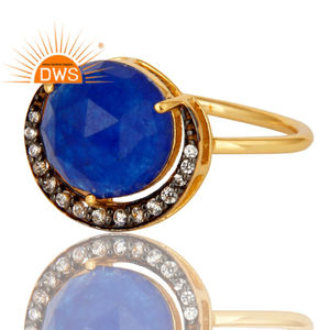 Anillo apilable de plata de ley chapado en oro de 18 quilates de Aventurina azul de Zirconia blanca, joyería de piedras preciosas para mujer, regalo para ella - Product Image 2