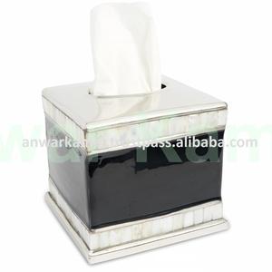 Boîte de mouchoirs de Table en métal 4 pièces, accessoires de salle de bains, porte-papier avec mère de perle et émail fini - Product Image 3