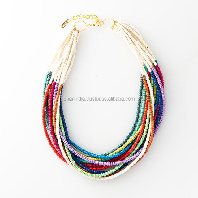 Handwoven Women's Fashion Multi-Strand Glass Bead Statement Necklace for Weddings Parties Engagement Gifts Featuring Seed Beads