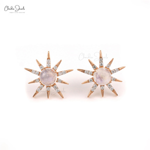 Vente chaude or rose micron plaqué arc-en-ciel pierre de lune et zircon blanc clous en forme d'étoile en argent sterling 925 fabricant supérieur - Product Image 1